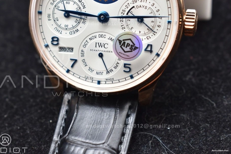 Best Perpetual RG Edition Strap Dial BestValue White Clone Calendar Black on APSF 1:1 Portugieser 1018 5033 A52610 Leather 0427